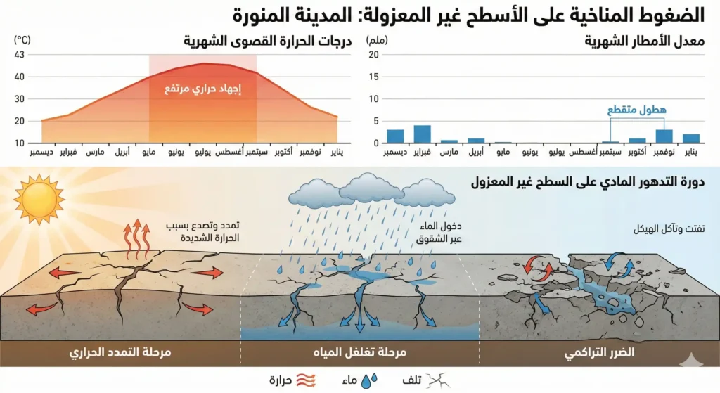 انفوجرافيك يوضح تأثير المناخ على عزل الاسطح بالمدينة المنورة